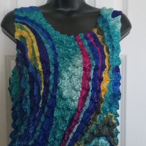 Vintage Y2K Popcorn Vibrant Multicolor Wave Textured Tank Top